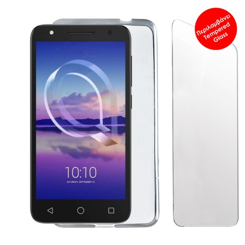 VOLTE-TEL COMBO ALCATEL U5 HD 5047 5.0" TEMPERED 0.30 + ΘΗΚΗ SLIMCOLOR WHITE