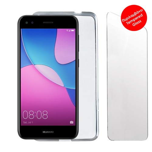 VOLTE-TEL COMBO HUAWEI P9 LITE MINI/Y6 PRO 2017 5.0" TEMPERED 0.30 + ΘΗΚΗ SLIMCOLOR WHITE