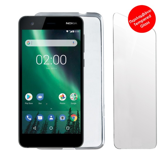VOLTE-TEL COMBO NOKIA 2 5.0" TEMPERED 0.30 + ΘΗΚΗ SLIMCOLOR WHITE