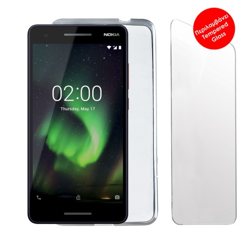 VOLTE-TEL COMBO NOKIA 2.1 TA-1086 5.5" TEMPERED 0.30 + ΘΗΚΗ SLIMCOLOR WHITE