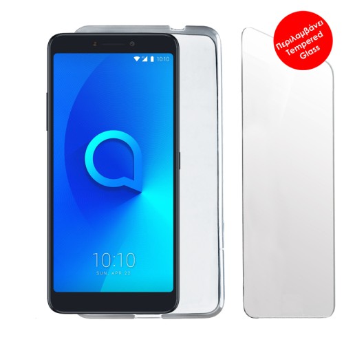 VOLTE-TEL COMBO ALCATEL 3V 6.0" TEMPERED 0.30 + ΘΗΚΗ SLIMCOLOR AIR WHITE