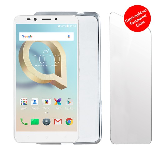 VOLTE-TEL COMBO ALCATEL A7 XL 7071 6.0" TEMPERED 0.30 + ΘΗΚΗ SLIMCOLOR AIR WHITE