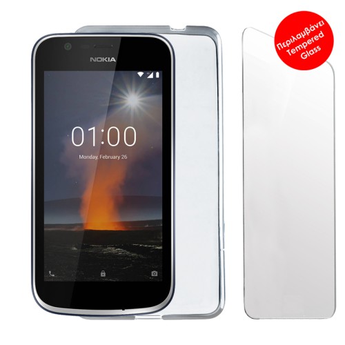 VOLTE-TEL COMBO NOKIA 1 4.5" TEMPERED 0.30 + ΘΗΚΗ SLIMCOLOR AIR WHITE