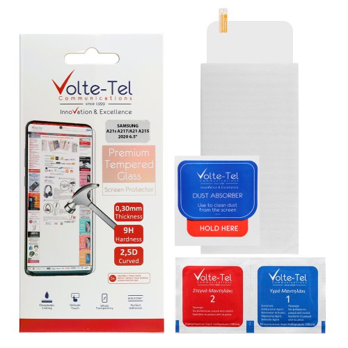 VOLTE-TEL TEMPERED GLASS SAMSUNG A21s A217/A21 A215 2020 6.5" 9H 0.30mm 2.5D FULL GLUE