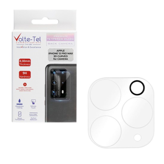 VOLTE-TEL TEMPERED GLASS IPHONE 12 PRO MAX 6.67" 9H 0.25mm 3D CURVED FOR CAMERA