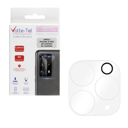 VOLTE-TEL TEMPERED GLASS IPHONE 12 PRO 6.1" 9H 0.25mm 3D CURVED FOR CAMERA