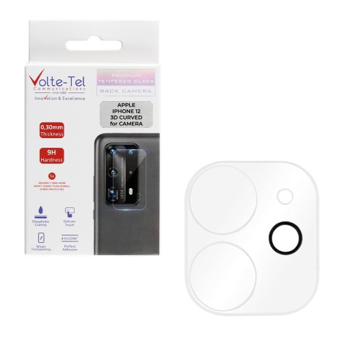 VOLTE-TEL TEMPERED GLASS IPHONE 12 6.1" 9H 0.25mm 3D CURVED FOR CAMERA