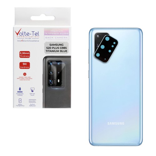 VOLTE-TEL CAMERA GLASS COVER SAMSUNG S20 PLUS G985 6.7" 9H 0.30MM TITANIUM WITH FRAME BLUE