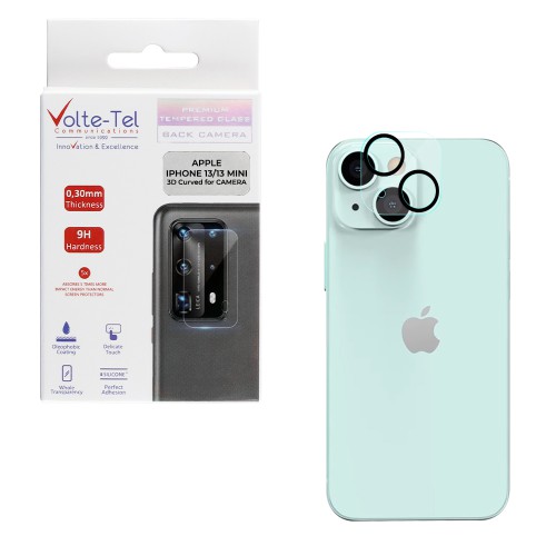 VOLTE-TEL CAMERA GLASS IPHONE 13 MINI 5.4in/IPHONE 13 6.1in 9H 0.25mm 3D CURVED BLACK