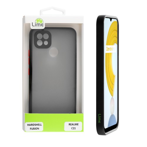 LIME HARDSHELL FUSION ΘΗΚΗ REALME C21 6.5in  FULL CAMERA PROTECTION BLACK WITH RED KEYS
