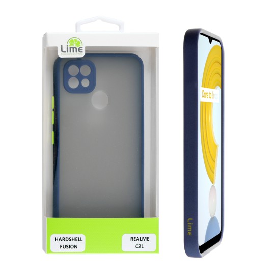 LIME HARDSHELL FUSION ΘΗΚΗ REALME C21 6.5in  FULL CAMERA PROTECTION BLUE WITH YELLOW KEYS