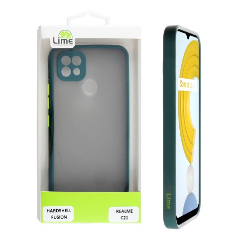 LIME HARDSHELL FUSION ΘΗΚΗ REALME C21 6.5in  FULL CAMERA PROTECTION DARK GREEN WITH YELLOW KEYS
