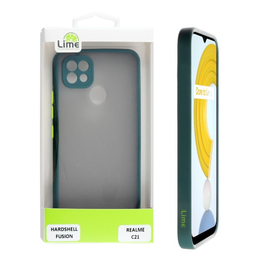 LIME HARDSHELL FUSION ΘΗΚΗ REALME C21 6.5in  FULL CAMERA PROTECTION DARK GREEN WITH YELLOW KEYS