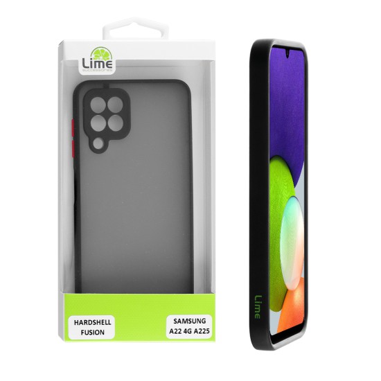 LIME HARDSHELL FUSION ΘΗΚΗ SAMSUNG A22 4G A225 6.4in  FULL CAMERA PROTECTION BLACK WITH RED KEYS