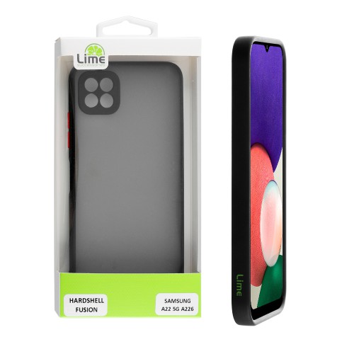 LIME HARDSHELL FUSION ΘΗΚΗ SAMSUNG A22 5G A226 6.6in  FULL CAMERA PROTECTION BLACK WITH RED KEYS
