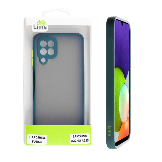 LIME HARDSHELL FUSION ΘΗΚΗ SAMSUNG A22 4G A225 6.4in  FULL CAMERA PROTECTION DARK GREEN WITH YELLOW KEYS