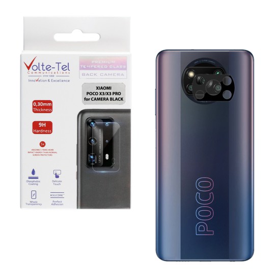 VOLTE-TEL TEMPERED GLASS XIAOMI POCO X3/X3 PRO 6.67" 9H 0.25mm 3D CURVED FOR CAMERA BLACK