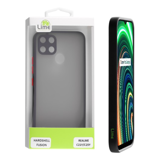 LIME HARDSHELL FUSION ΘΗΚΗ REALME C21Y/C25Y 6.5in  FULL CAMERA PROTECTION BLACK WITH RED KEYS