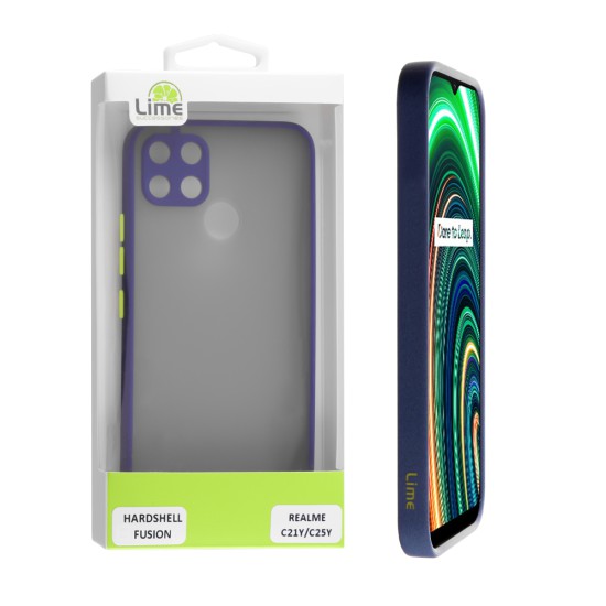 LIME HARDSHELL FUSION ΘΗΚΗ REALME C21Y/C25Y 6.5in  FULL CAMERA PROTECTION BLUE WITH YELLOW KEYS