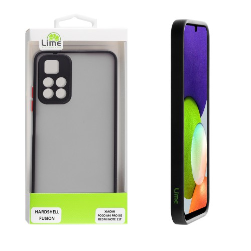 LIME ΘΗΚΗ XIAOMI POCO M4 PRO 5G/REDMI NOTE 11T 5G 6.6" HARDSHELL FUSION FULL CAMERA PROTECTION BLACK WITH RED KEYS