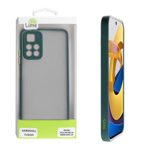 LIME ΘΗΚΗ XIAOMI POCO M4 PRO 5G/REDMI NOTE 11T 5G 6.6" HARDSHELL FUSION FULL CAMERA PROTECTION GREEN WITH YELLOW KEYS
