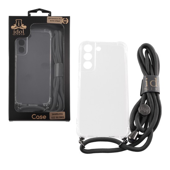 IDOL 1991 ΘΗΚΗ SAMSUNG S22 5G S901 6.1" ANTISHOCK AIR TPU WITH STRAP FULL CAMERA PROTECTION ΔΙΑΦΑΝΗ