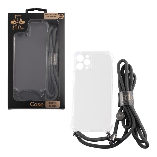 IDOL 1991 ΘΗΚΗ IPHONE 12 PRO 6.1" ANTISHOCK AIR TPU WITH STRAP FULL CAMERA PROTECTION ΔΙΑΦΑΝΗ