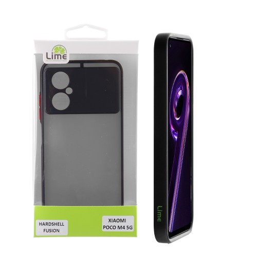 LIME HARDSHELL FUSION ΘΗΚΗ XIAOMI POCO M4 5G 6.58in  FULL CAMERA PROTECTION BLACK WITH RED KEYS