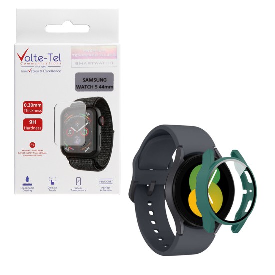 VOLTE-TEL PC EDGE COVER TEMPERED GLASS SAMSUNG WATCH 5 44mm 1.4in 9H 0.30mm WITH KEY 3D FULL GLUE FULL COVER GREEN