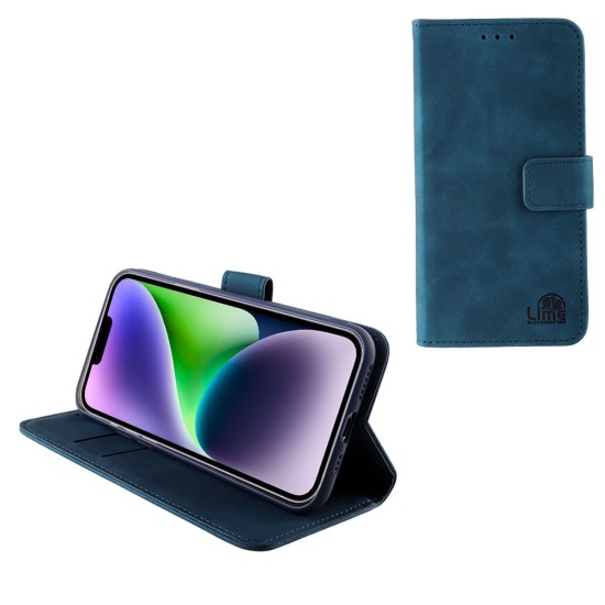 LIME ΘΗΚΗ IPHONE 14 6.1" ESSENTIAL MAGNET BOOK STAND CLIP DARK BLUE