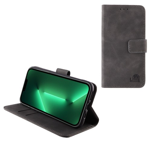 LIME ΘΗΚΗ IPHONE 13 PRO 6.1" ESSENTIAL MAGNET BOOK STAND CLIP GREY