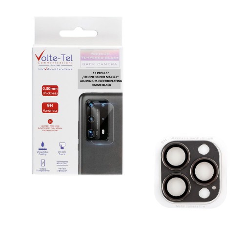 VOLTE-TEL CAMERA GLASS COVER IPHONE 13 PRO 6.1"/IPHONE 13 PRO MAX 6.7" 9H 0.30MM 3D ALUMINIUM-ELECTROPLATING FRAME BLACK