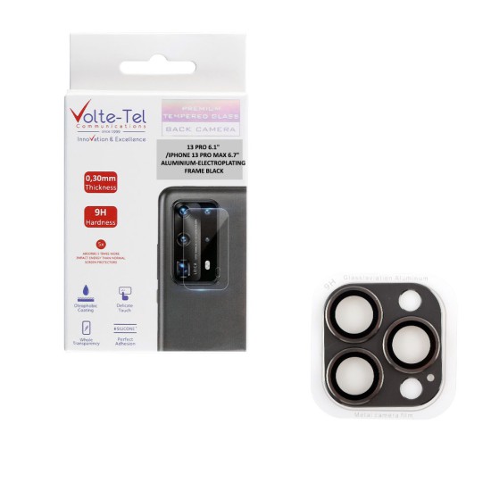 VOLTE-TEL CAMERA GLASS COVER IPHONE 13 PRO 6.1"/IPHONE 13 PRO MAX 6.7" 9H 0.30MM 3D ALUMINIUM-ELECTROPLATING FRAME BLACK