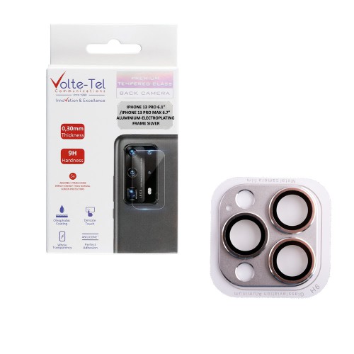 VOLTE-TEL CAMERA GLASS COVER IPHONE 13 PRO 6.1"/IPHONE 13 PRO MAX 6.7" 9H 0.30MM 3D ALUMINIUM-ELECTROPLATING FRAME SILVER