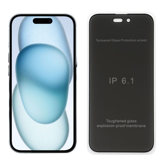 IDOL 1991 TEMPERED GLASS IPHONE 15 6.1" 9H 0.25mm PREMIUM PRIVACY ANTISPY SEMI CURVED FULL GLUE BLACK