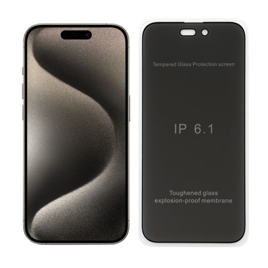 IDOL 1991 TEMPERED GLASS IPHONE 15 PRO 6.1" 9H 0.25mm PREMIUM PRIVACY ANTISPY SEMI CURVED FULL GLUE BLACK