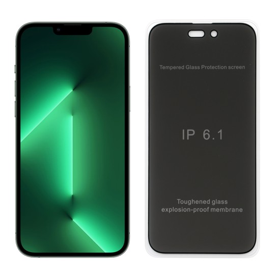 IDOL 1991 PREMIUM PRIVACY ANTISPY TEMPERED GLASS IPHONE 14 PRO 6.1in 9H 0.25mm SEMI CURVED FULL GLUE BLACK