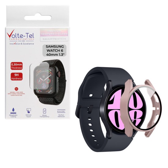 VOLTE-TEL PC EDGE COVER TEMPERED GLASS SAMSUNG WATCH 6 40mm 1.3in 9H 0.30mm WITH KEY 3D FULL GLUE FULL COVER ROSE GOLD