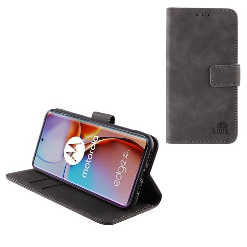 LIME ΘΗΚΗ MOTOROLA MOTO EDGE 40 PRO 5G 6.67" ESSENTIAL MAGNET BOOK STAND CLIP GREY