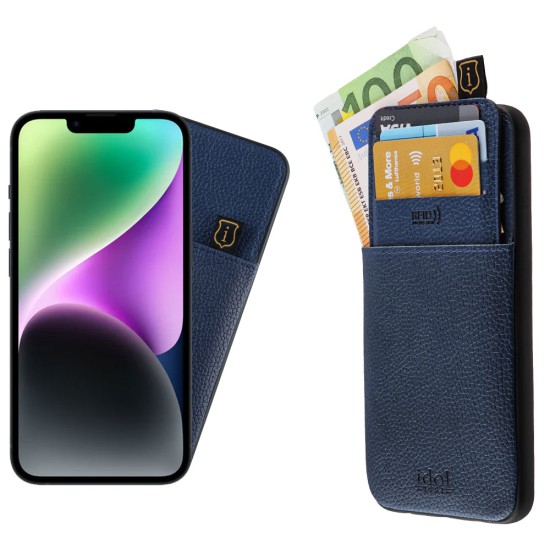 IDOL 1991 ΘΗΚΗ IPHONE 14 6.1" ANTI-RFID LEATHER SMART WALLET CAMERA GUARD BLUE