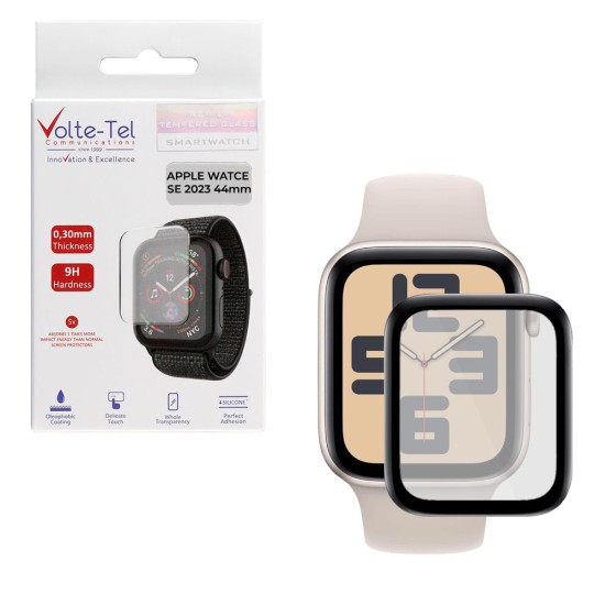 VOLTE-TEL TEMPERED GLASS APPLE WATCH SE 2023 44mm 3D EDGE 1.78" 9H 0.30mm FULL GLUE FULL COVER BLACK