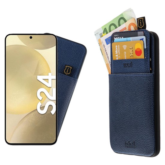IDOL 1991 ΘΗΚΗ SAMSUNG S24 5G S921 6.2" ANTI-RFID LEATHER SMART WALLET CAMERA GUARD BLUE