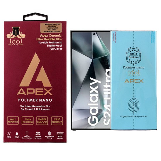 IDOL 1991 APEX POLYMER NANOTECH FILM SAMSUNG S24 ULTRA 5G S928 6.8" FINGER UNLOCK FULL COVER WITH INSTALLATION KIT