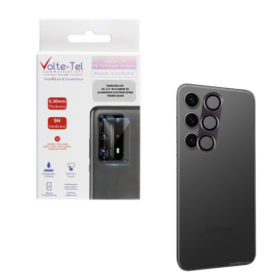 VOLTE-TEL CAMERA GLASS COVER SAMSUNG S24 5G 6.2" 9H 0.30MM 3D ALUMINIUM-ELECTROPLATING FRAME SILVER