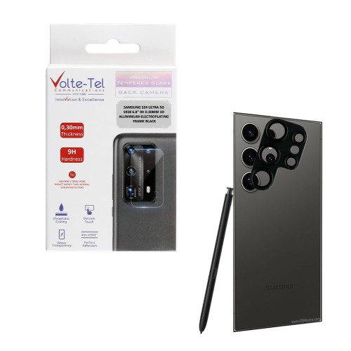 VOLTE-TEL CAMERA GLASS COVER SAMSUNG S24 ULTRA 5G S928 6.8" 9H 0.30MM 3D ALUMINIUM-ELECTROPLATING FRAME BLACK