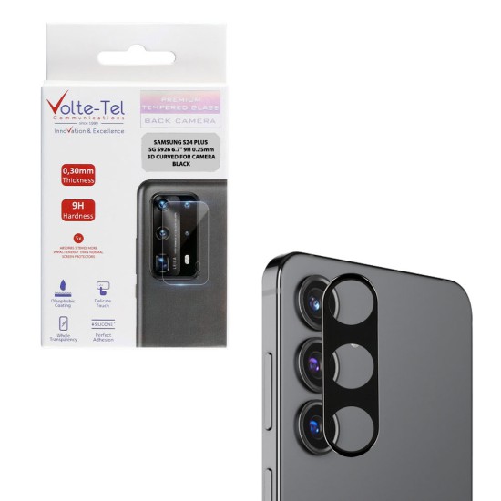 VOLTE-TEL TEMPERED GLASS SAMSUNG S24 PLUS 5G S926 6.7" 9H 0.25mm 3D CURVED FOR CAMERA BLACK