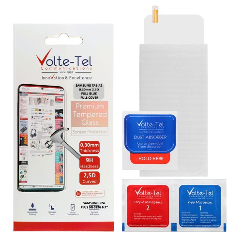 VOLTE-TEL TEMPERED GLASS SAMSUNG TAB A9 X110/X115 8.7" 9H 0.30mm 2.5D FULL GLUE FULL COVER