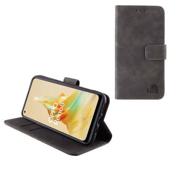 LIME ΘΗΚΗ OPPO RENO 8T 4G 6.43" ESSENTIAL MAGNET BOOK STAND CLIP GREY