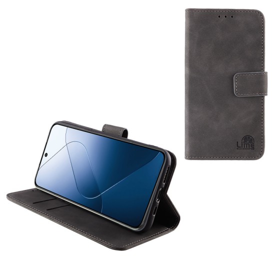 LIME ΘΗΚΗ XIAOMI 14 5G 6.36" ESSENTIAL MAGNET BOOK STAND CLIP GREY