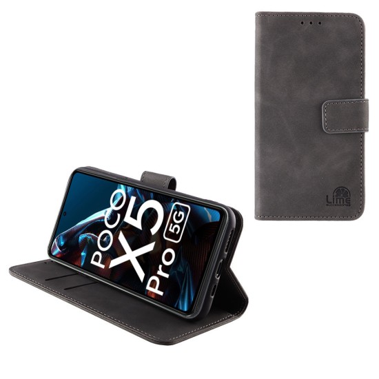 LIME ΘΗΚΗ XIAOMI POCO X5 PRO 5G 6.67" ESSENTIAL MAGNET BOOK STAND CLIP GREY